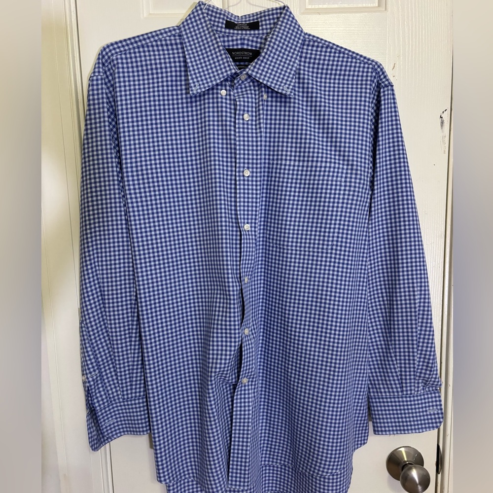 Men's Blue Checkered Dress Shirt